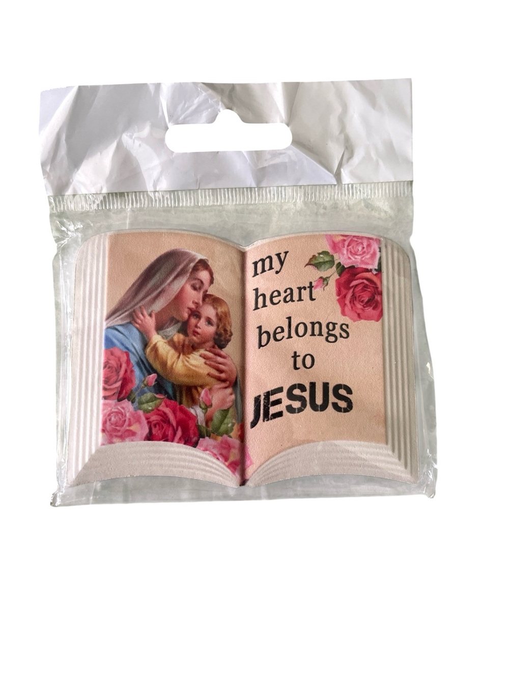 GIFTABLE RELIGIOUS FRIDGE MAGNET WITH ROSE DETAIL - Picture 1 of 2